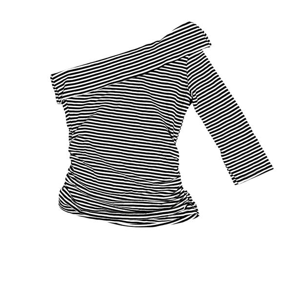 VTG Y2K Taunt Off-Shoulder Top Rouched Black White Striped Women's S Alt Emo USA - Picture 7 of 7